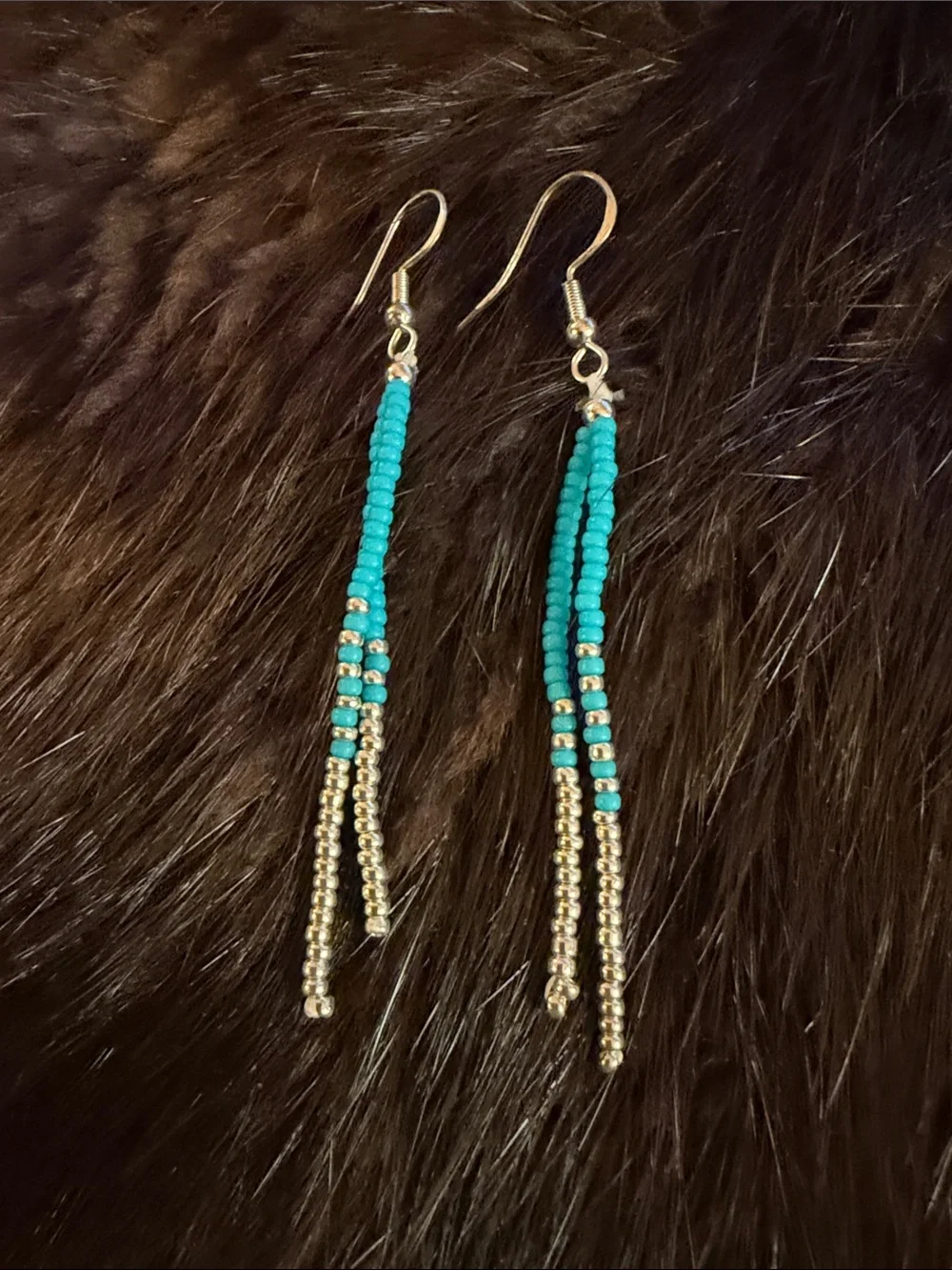 Turquoise Beaded Dangle Earrings - Unbranded